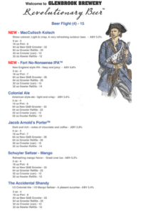 Glenbrook Brewer Beer Menu
